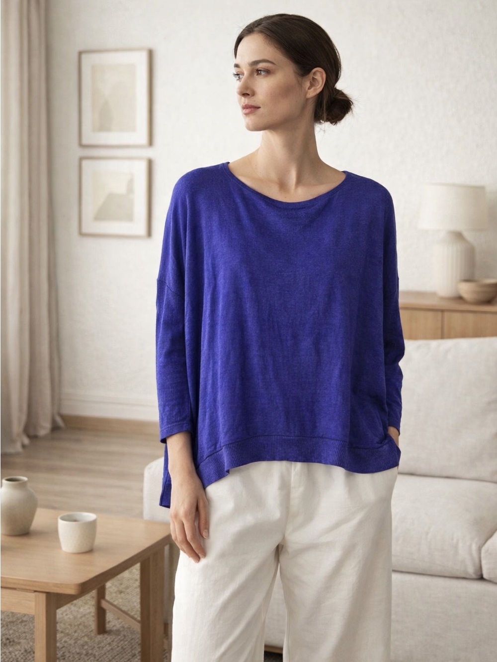 Eileen Fisher Organic Linen Boxy Top – Purple Shade Minimalist Quiet Luxury